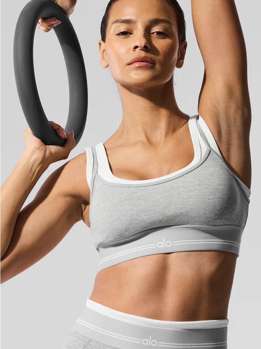 ALO Yoga Light Grey Seamless Sports Bra